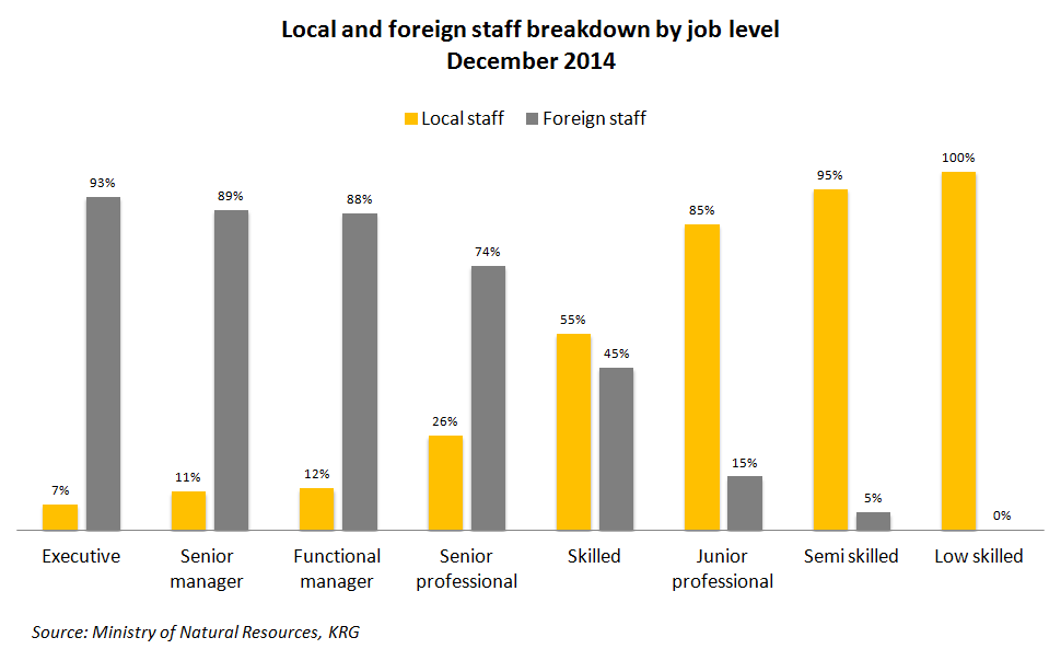 MNR Kurdistan Region local and foreign employment by job level, December 2014